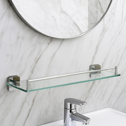 PÓŁKA ŁAZIENKOWA POD LUSTRO SZKLANA WISZĄCA MARGO-CH CHROM