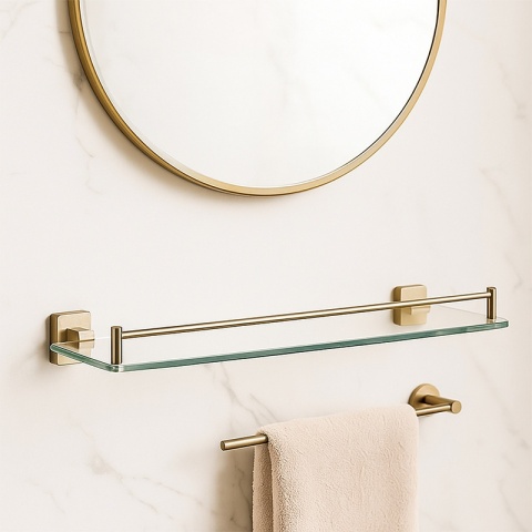 PÓŁKA ŁAZIENKOWA POD LUSTRO SZKLANA WISZĄCA MARGO-GL-BR ZŁOTA SZCZOTKOWANA