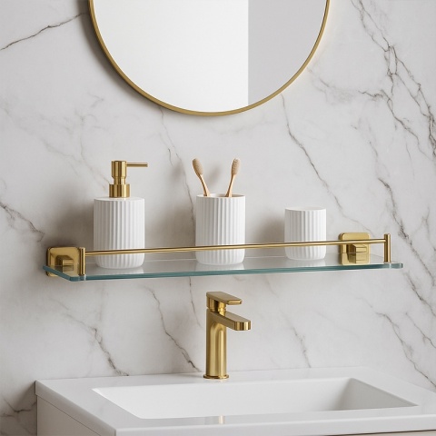 PÓŁKA ŁAZIENKOWA POD LUSTRO SZKLANA WISZĄCA MARGO-GL ZŁOTA