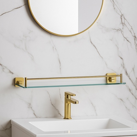 PÓŁKA ŁAZIENKOWA POD LUSTRO SZKLANA WISZĄCA MARGO-GL ZŁOTA