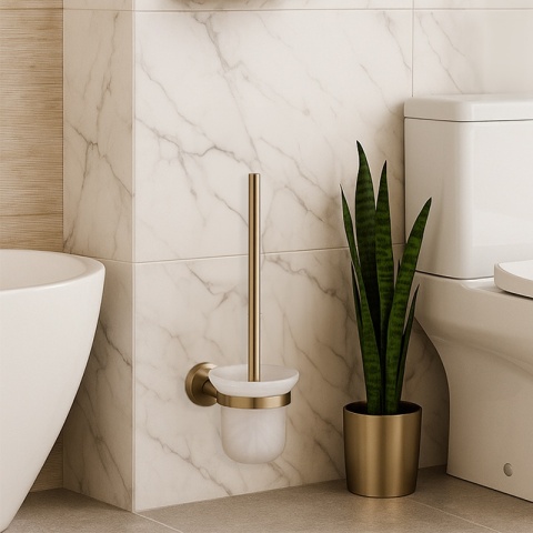 SZCZOTKA DO WC ŁAZIENKOWA TOALETOWA WISZĄCA SZKŁO MEGAN ZŁOTA SZCZOTKOWANA