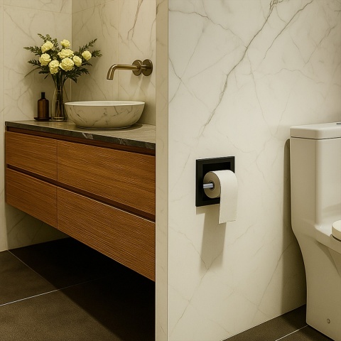 UCHWYT NA PAPIER TOALETOWY ŚCIENNY WNĘKOWY Z KOŁNIERZEM MARCO-BL CZARNY