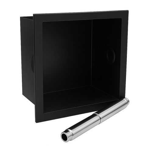 UCHWYT NA PAPIER TOALETOWY ŚCIENNY WNĘKOWY Z KOŁNIERZEM MARCO-BL CZARNY