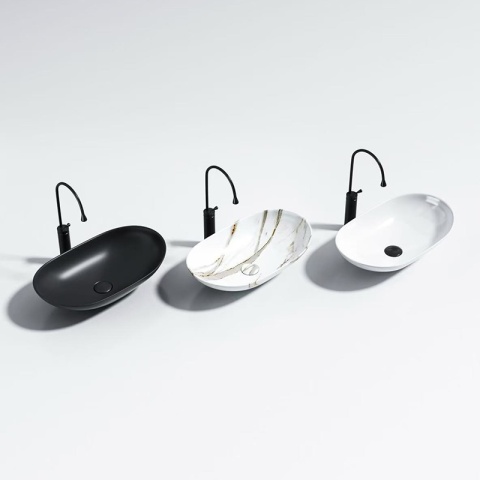 UMYWALKA NABLATOWA CERAMICZNA OWALNA LAVI-MAR1-625 BIAŁY MARMUR POŁYSK 62x36 CM