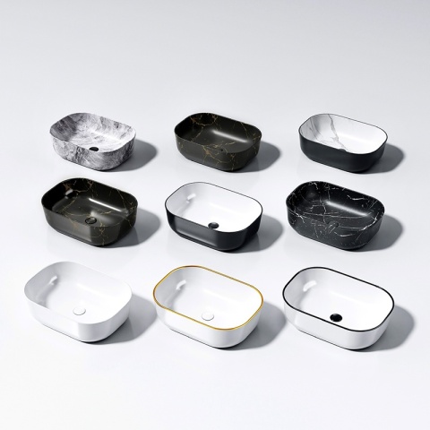 UMYWALKA NABLATOWA CERAMICZNA PROSTOKĄTNA MILO-BL-WH-455 CZARNY POŁYSK 45x32 CM