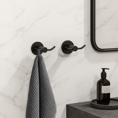 WIESZAK ŁAZIENKOWY NA RĘCZNIK HACZYK PODWÓJNY ŚCIENNY EVAN CZARNY