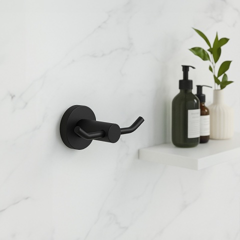 WIESZAK ŁAZIENKOWY NA RĘCZNIK HACZYK PODWÓJNY ŚCIENNY EVAN CZARNY