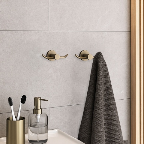 WIESZAK ŁAZIENKOWY NA RĘCZNIK HACZYK PODWÓJNY ŚCIENNY EVAN ZŁOTY SZCZOTKOWANY