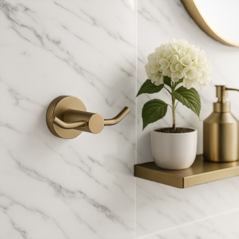 WIESZAK ŁAZIENKOWY NA RĘCZNIK HACZYK PODWÓJNY ŚCIENNY EVAN ZŁOTY SZCZOTKOWANY