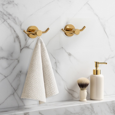 WIESZAK ŁAZIENKOWY NA RĘCZNIK HACZYK PODWÓJNY ŚCIENNY EVAN ZŁOTY