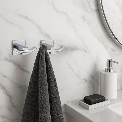 WIESZAK ŁAZIENKOWY NA RĘCZNIK HACZYK PODWÓJNY ŚCIENNY HEKTOR CHROM
