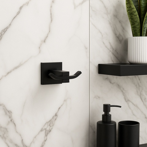 WIESZAK ŁAZIENKOWY NA RĘCZNIK HACZYK PODWÓJNY ŚCIENNY HEKTOR CZARNY