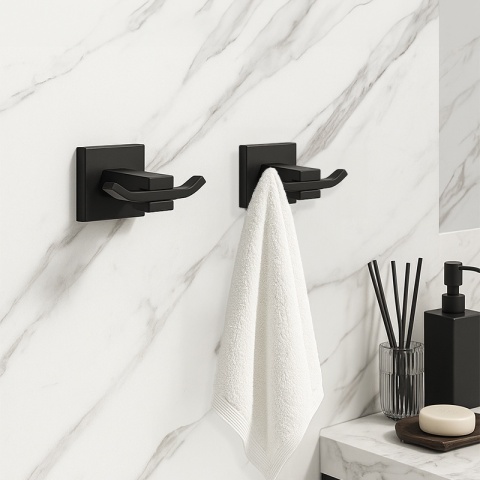 WIESZAK ŁAZIENKOWY NA RĘCZNIK HACZYK PODWÓJNY ŚCIENNY HEKTOR CZARNY