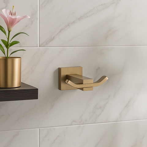 WIESZAK ŁAZIENKOWY NA RĘCZNIK HACZYK PODWÓJNY ŚCIENNY HEKTOR ZŁOTY SZCZOTKOWANY