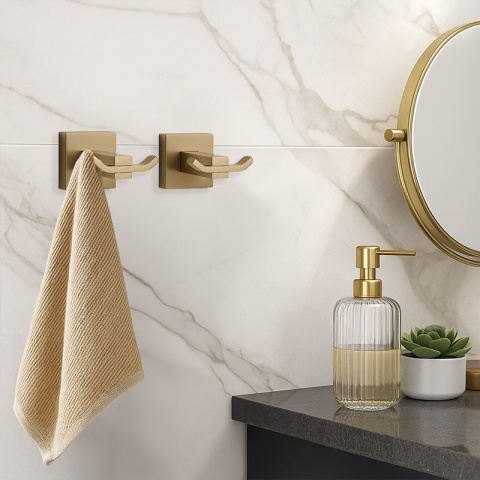 WIESZAK ŁAZIENKOWY NA RĘCZNIK HACZYK PODWÓJNY ŚCIENNY HEKTOR ZŁOTY SZCZOTKOWANY