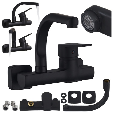 BATERIA KUCHENNA ŚCIENNA OBROTOWA WYLEWKA KRAN ELBA CZARNA