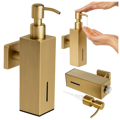 DOZOWNIK DO MYDŁA POJEMNIK NA ŚCIANĘ WISZĄCY LORA-GL-BR ZŁOTY SZCZOTKOWANY