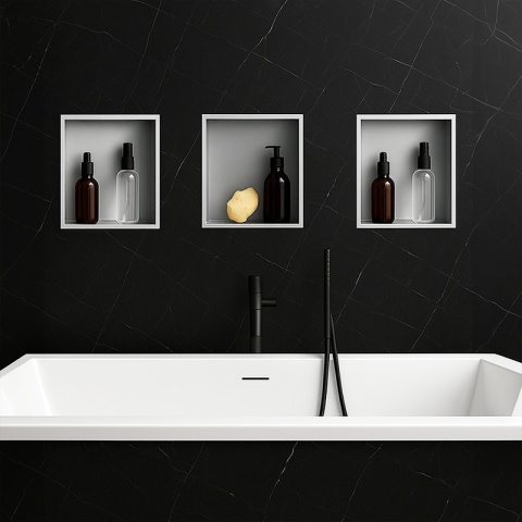 PÓŁKA ŁAZIENKOWA WNĘKOWA IGA Z KOŁNIERZEM CHROM 30X20X10 CM