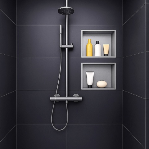 PÓŁKA ŁAZIENKOWA WNĘKOWA IGA Z KOŁNIERZEM CHROM 30X20X10 CM