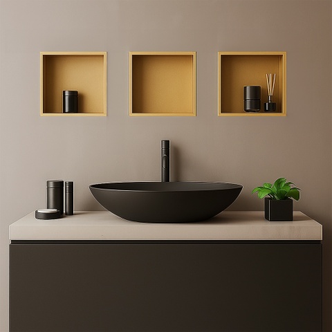 PÓŁKA ŁAZIENKOWA WNĘKOWA IGA Z KOŁNIERZEM ZŁOTA 30X30X10 CM