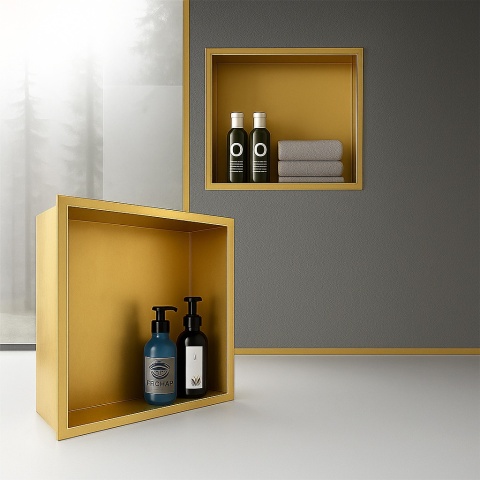 PÓŁKA ŁAZIENKOWA WNĘKOWA IGA Z KOŁNIERZEM ZŁOTA 30X30X7 CM