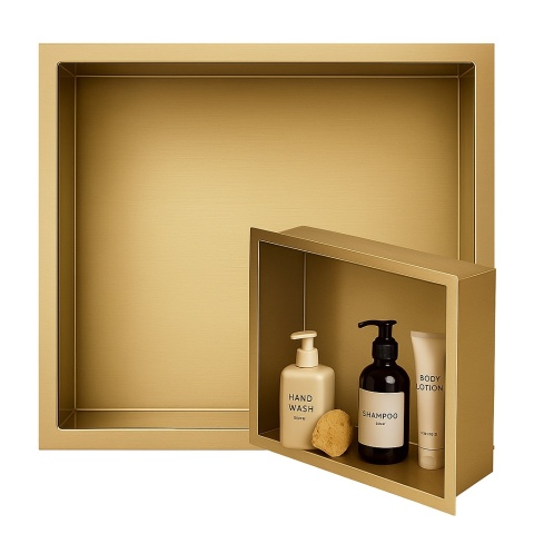 PÓŁKA ŁAZIENKOWA WNĘKOWA IGA Z KOŁNIERZEM ZŁOTA 30X30X7 CM