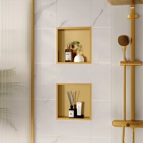 PÓŁKA ŁAZIENKOWA WNĘKOWA IGA Z KOŁNIERZEM ZŁOTA 30X30X7 CM