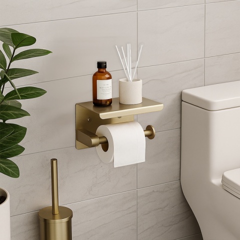 UCHWYT WIESZAK ŁAZIENKOWY NA PAPIER TOALETOWY CLARK-GL-BR ZŁOTY SZCZOTKOWANY