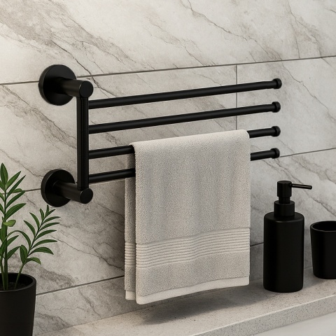 WIESZAK NA RĘCZNIKI CZARNY ŁAZIENKOWY OBROTOWY POCZWÓRNY FELIX-BL DO ŁAZIENKI