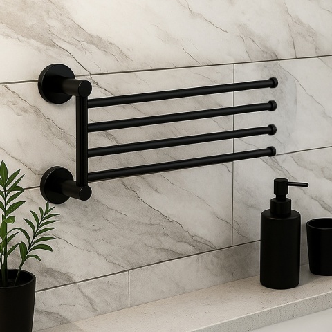 WIESZAK NA RĘCZNIKI CZARNY ŁAZIENKOWY OBROTOWY POCZWÓRNY FELIX-BL DO ŁAZIENKI