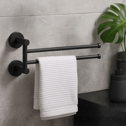 WIESZAK NA RĘCZNIKI CZARNY ŁAZIENKOWY OBROTOWY PODWÓJNY ELIOT-BL DO ŁAZIENKI