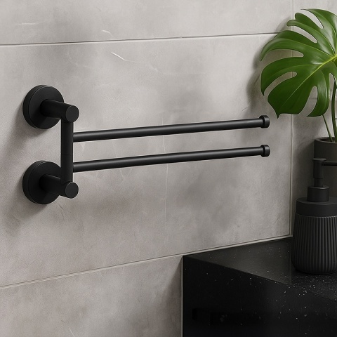 WIESZAK NA RĘCZNIKI CZARNY ŁAZIENKOWY OBROTOWY PODWÓJNY ELIOT-BL DO ŁAZIENKI