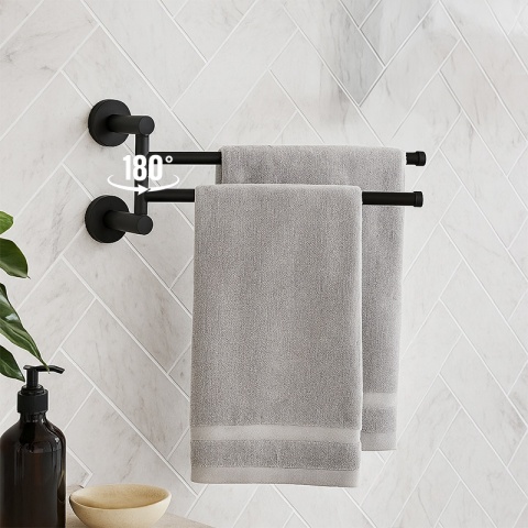 WIESZAK NA RĘCZNIKI CZARNY ŁAZIENKOWY OBROTOWY PODWÓJNY ELIOT-BL DO ŁAZIENKI