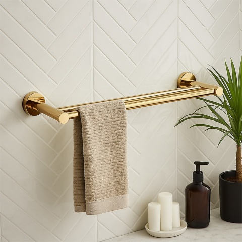 WIESZAK ŁAZIENKOWY NA RĘCZNIK PODWÓJNY ŚCIENNY HARY ZŁOTY