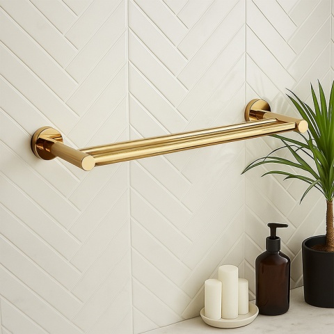 WIESZAK ŁAZIENKOWY NA RĘCZNIK PODWÓJNY ŚCIENNY HARY ZŁOTY