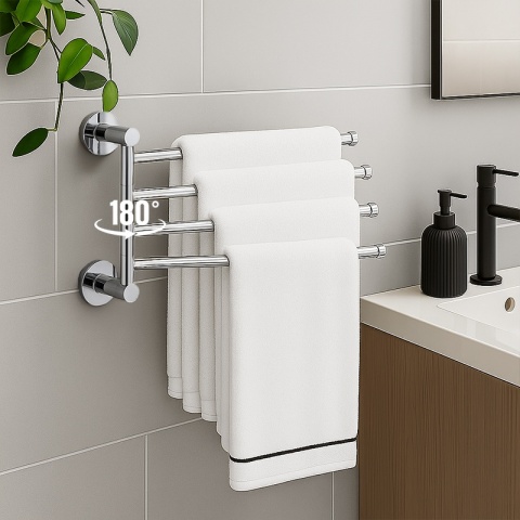 WIESZAK NA RĘCZNIKI CHROM ŁAZIENKOWY OBROTOWY POCZWÓRNY FELIX-CH DO ŁAZIENKI