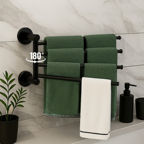 WIESZAK NA RĘCZNIKI CZARNY ŁAZIENKOWY OBROTOWY POCZWÓRNY FELIX-BL DO ŁAZIENKI