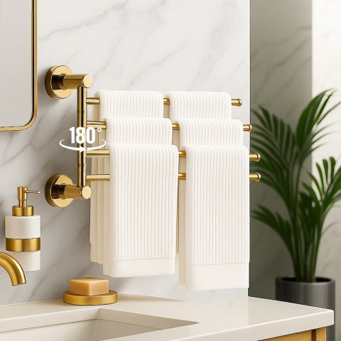 WIESZAK NA RĘCZNIKI ZŁOTY ŁAZIENKOWY OBROTOWY POCZWÓRNY FELIX-GL DO ŁAZIENKI