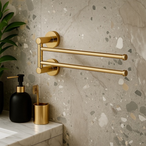 WIESZAK NA RĘCZNIKI ZŁOTY ŁAZIENKOWY OBROTOWY PODWÓJNY ELIOT-GL DO ŁAZIENKI