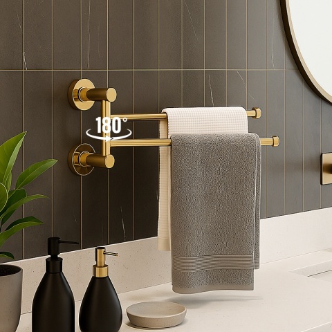 WIESZAK NA RĘCZNIKI ZŁOTY ŁAZIENKOWY OBROTOWY PODWÓJNY ELIOT-GL DO ŁAZIENKI