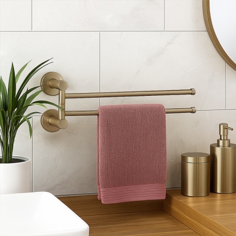 WIESZAK NA RĘCZNIKI ZŁOTY SZCZOTKOWANY ŁAZIENKOWY OBROTOWY PODWÓJNY ELIOT-GL-BR DO ŁAZIENKI