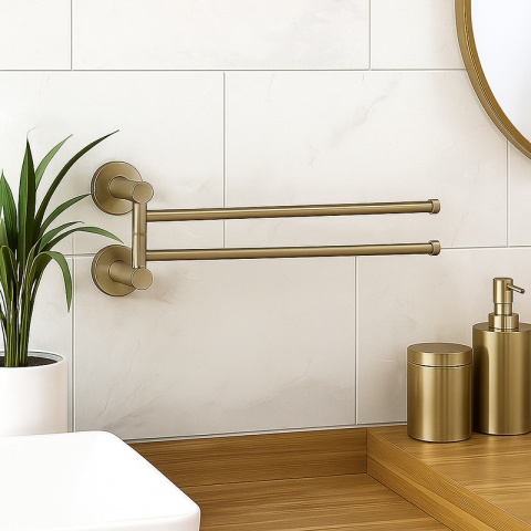 WIESZAK NA RĘCZNIKI ZŁOTY SZCZOTKOWANY ŁAZIENKOWY OBROTOWY PODWÓJNY ELIOT-GL-BR DO ŁAZIENKI
