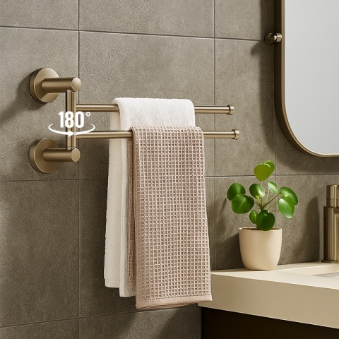 WIESZAK NA RĘCZNIKI ZŁOTY SZCZOTKOWANY ŁAZIENKOWY OBROTOWY PODWÓJNY ELIOT-GL-BR DO ŁAZIENKI