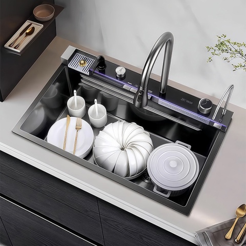 ZLEWOZMYWAK JEDNOKOMOROWY WIELOFUNKCYJNY ARGOS 75X46 GRAFITOWY ZLEW KUCHENNY STALOWY