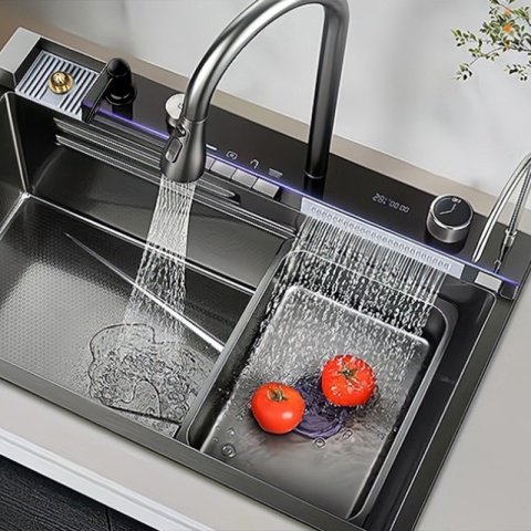 ZLEWOZMYWAK JEDNOKOMOROWY WIELOFUNKCYJNY ARGOS 75X46 GRAFITOWY ZLEW KUCHENNY STALOWY