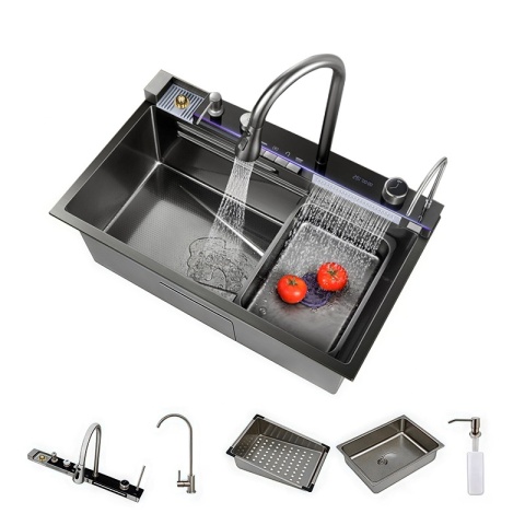 ZLEWOZMYWAK JEDNOKOMOROWY WIELOFUNKCYJNY ARGOS 75X46 GRAFITOWY ZLEW KUCHENNY STALOWY