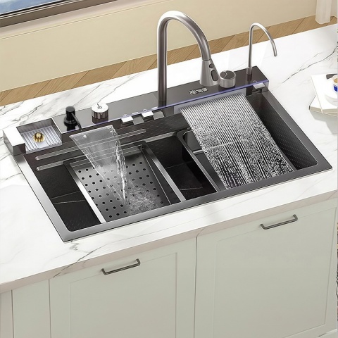 ZLEWOZMYWAK JEDNOKOMOROWY WIELOFUNKCYJNY ARGOS 75X46 GRAFITOWY ZLEW KUCHENNY STALOWY