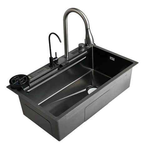 ZLEWOZMYWAK JEDNOKOMOROWY WIELOFUNKCYJNY COBA 75X46 CZARNY ZLEW KUCHENNY STALOWY