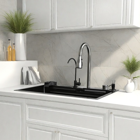 ZLEWOZMYWAK JEDNOKOMOROWY WIELOFUNKCYJNY COBA 75X46 CZARNY ZLEW KUCHENNY STALOWY