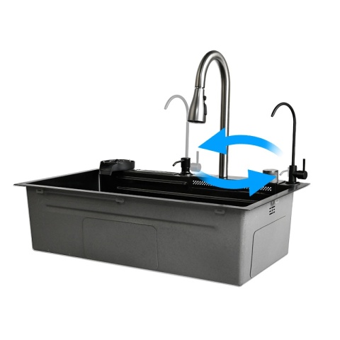 ZLEW KUCHENNY JEDNOKOMOROWY Z WODOSPADEM WIELOFUNKCYJNY GRAFITOWY TOKIO-BL-75X46